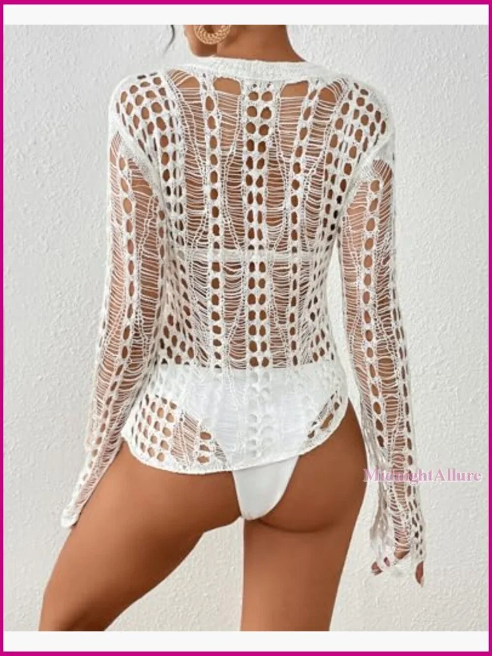 Crochet Hollow Out Bikini Cover Up Top See Through Beach Coverup